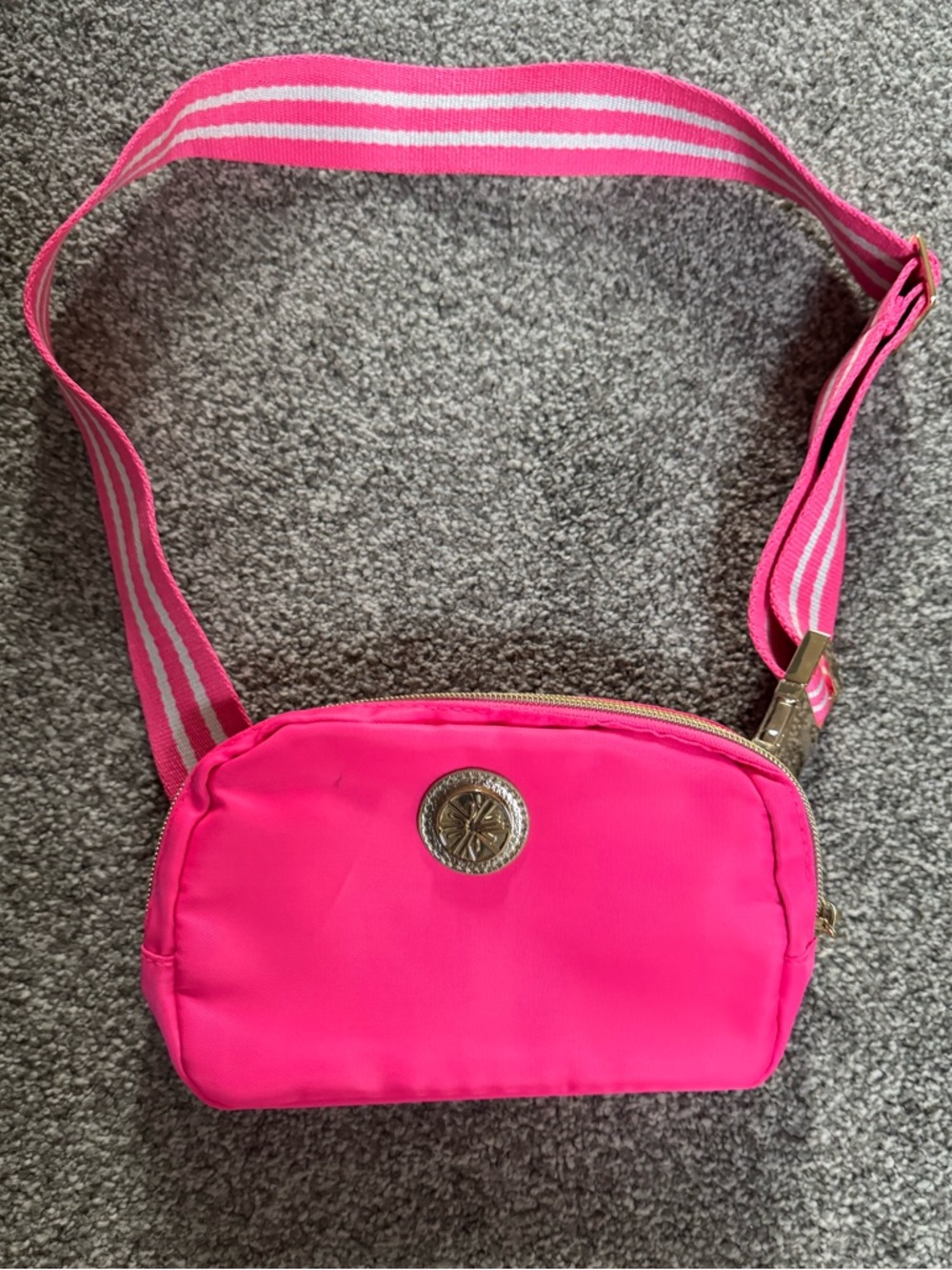 Lilly Pulitzer Neon Pink Crossbody Cosmetic Bag with Striped Strap
